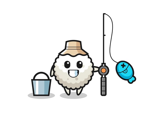 Mascot character of rice ball as a fisherman , cute style design for t shirt, sticker, logo element