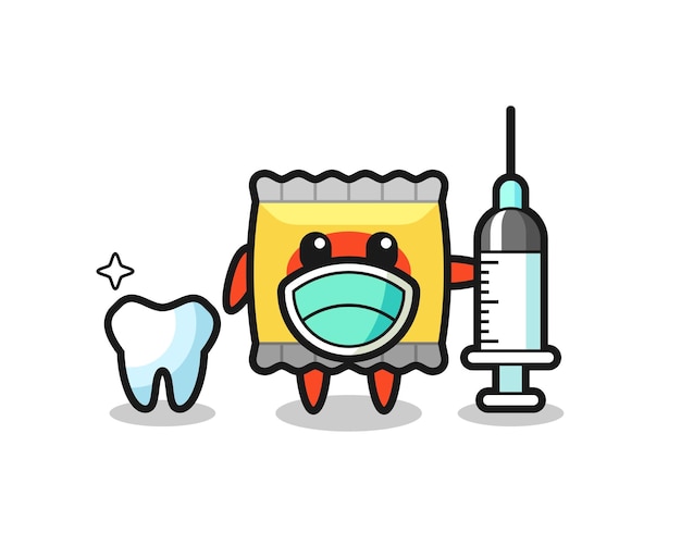 Personaggio mascotte di snack come dentista