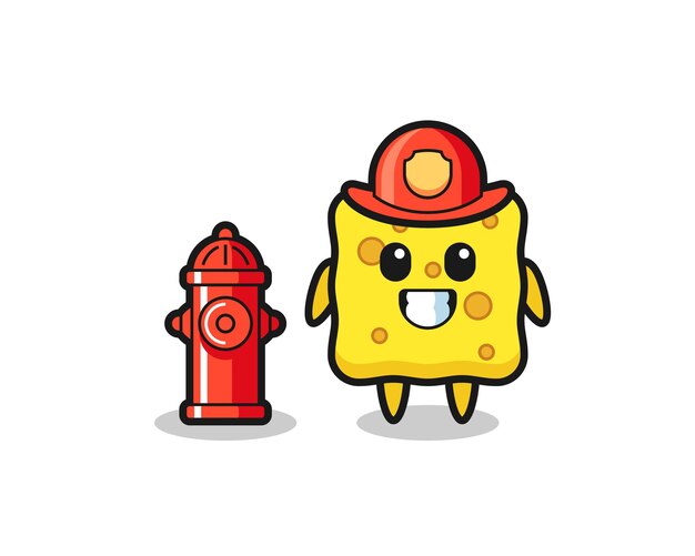 Mascot character of sponge as a firefighter , cute style design for t shirt, sticker, logo element