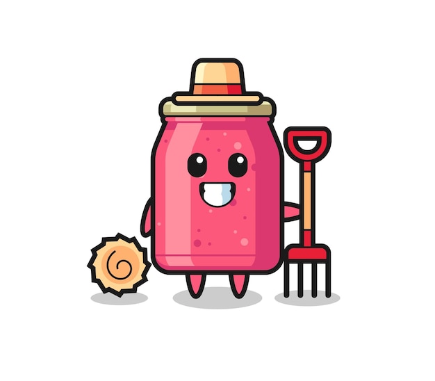 Mascot character of strawberry jam as a farmer