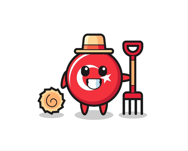 Mascot character of turkey flag badge as a farmer