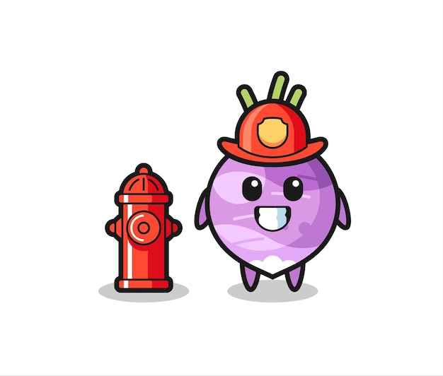 Mascot character of turnip as a firefighter , cute style design for t shirt, sticker, logo element