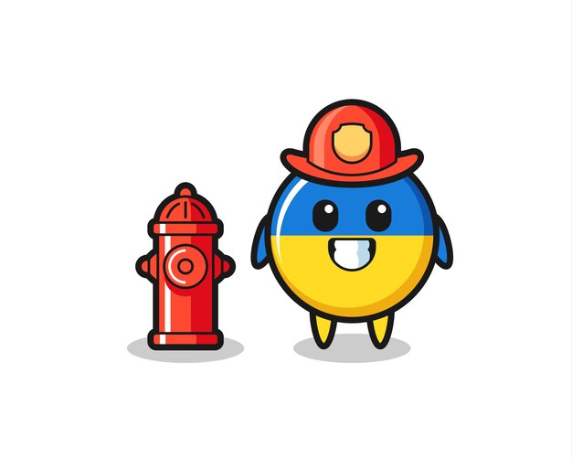 Mascot character of ukraine flag badge as a firefighter