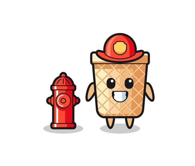 Mascot character of waffle cone as a firefighter