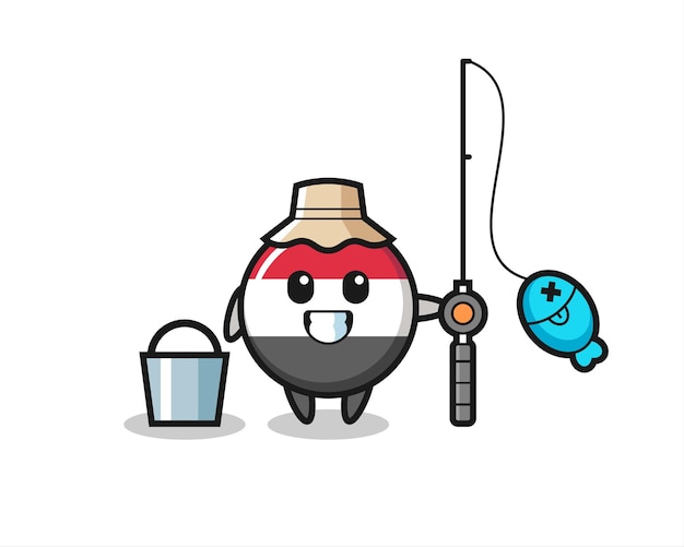 Mascot character of yemen flag badge as a fisherman