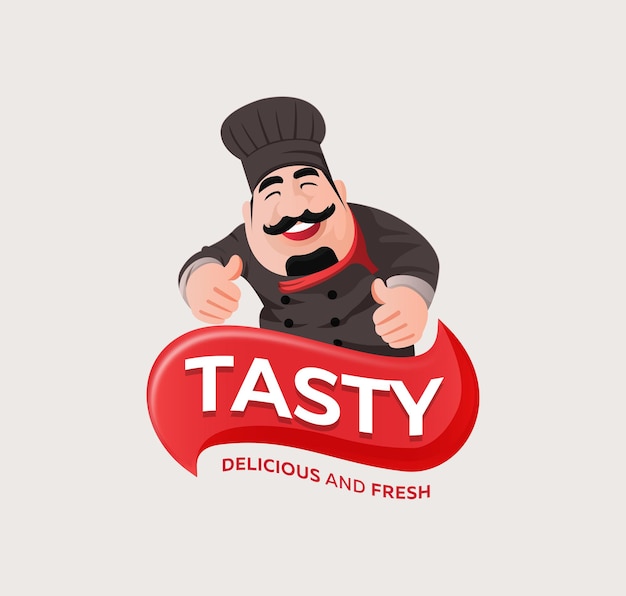 Vector mascot chef present serve tasty food