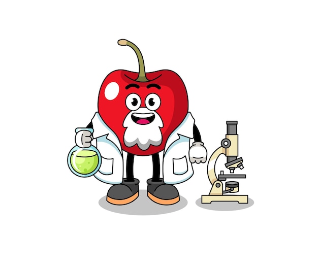 La mascotte della ciliegia come design del personaggio di uno scienziato