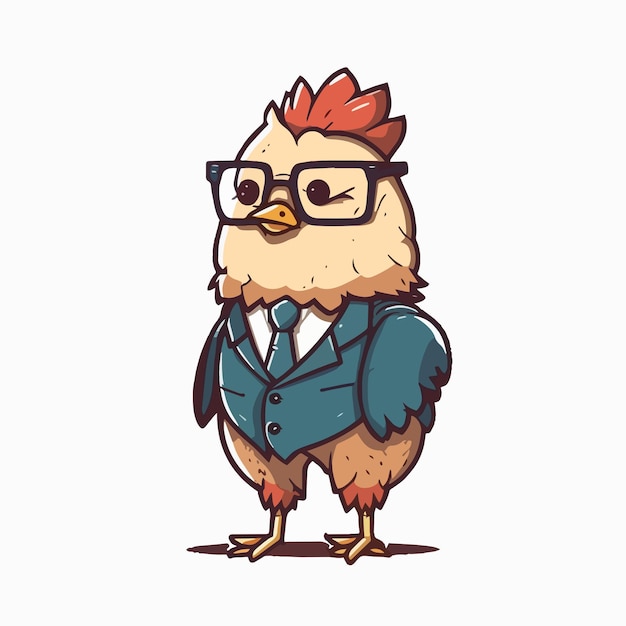 Vector mascot for a chicken wearing a uniform like a office worker and businessman flat cartoon design