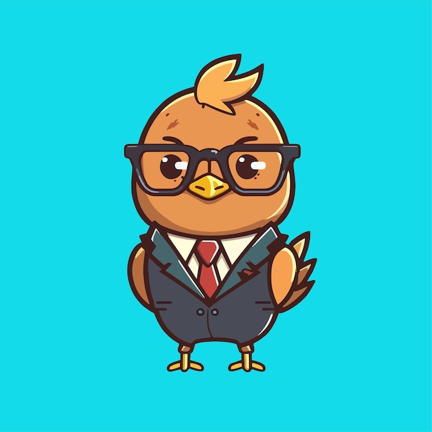 Mascot for a chicken wearing a uniform like a office worker and businessman flat cartoon design