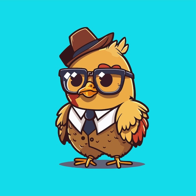 Mascot for a chicken wearing a uniform like a office worker and businessman flat cartoon design