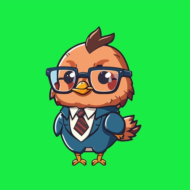 Vector mascot for a chicken wearing a uniform like a office worker and businessman flat cartoon design