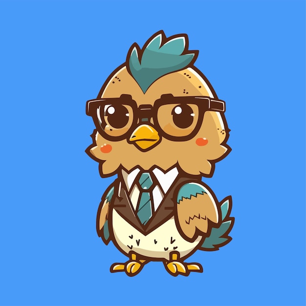 Vector mascot for a chicken wearing a uniform like a office worker and businessman flat cartoon design