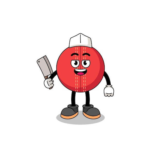 Mascot of cricket ball as a butcher character design