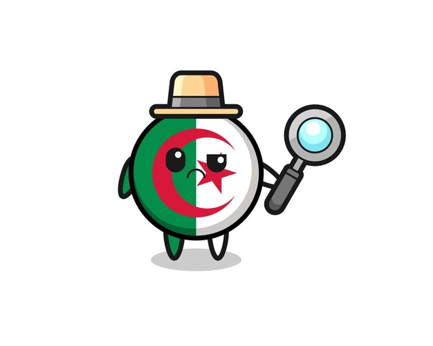 La mascotte della simpatica bandiera dell'algeria come un simpatico design da detective