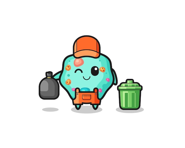 Vector the mascot of cute amoeba as garbage collector