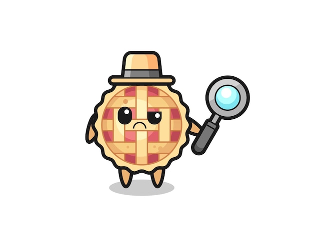 La mascotte della torta di mele carina come un design in stile detective carino per l'elemento del logo adesivo della maglietta