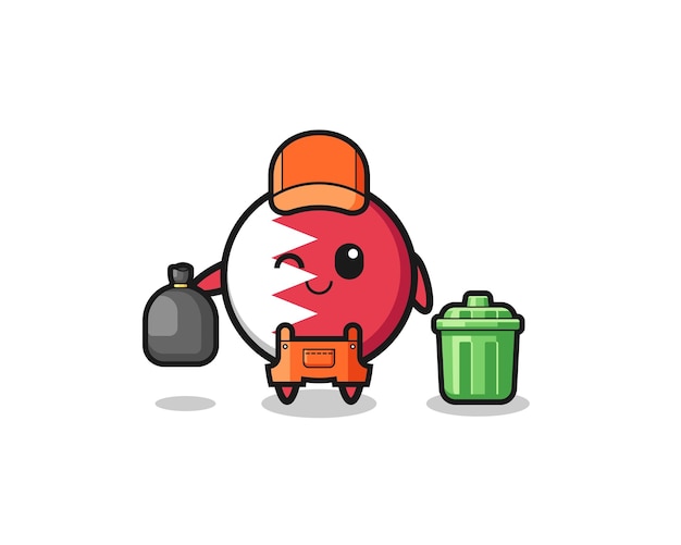 The mascot of cute bahrain flag as garbage collector