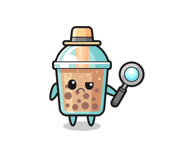 La mascotte del simpatico bubble tea come design in stile detective carino per l'elemento del logo adesivo della maglietta