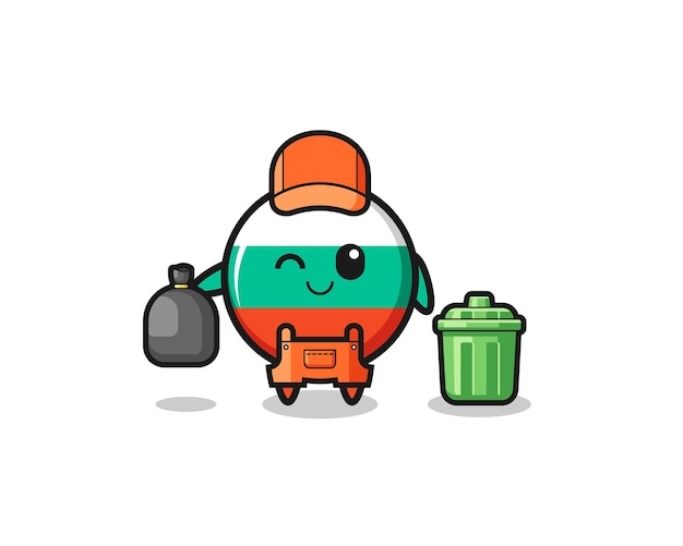 The mascot of cute bulgaria flag as garbage collector cute design