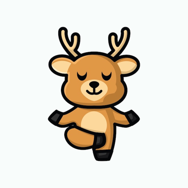 Mascot cute cartoon character logo vector illustration A deer doing yoga