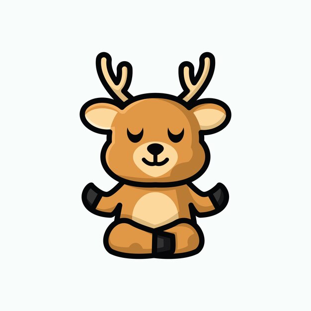 Mascot cute cartoon character logo vector illustration A deer is meditating