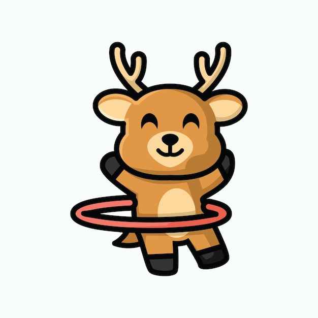 Mascot cute cartoon character logo vector illustration A deer is playing holahope