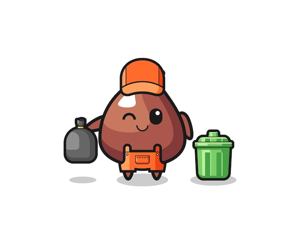 The mascot of cute choco chip as garbage collector