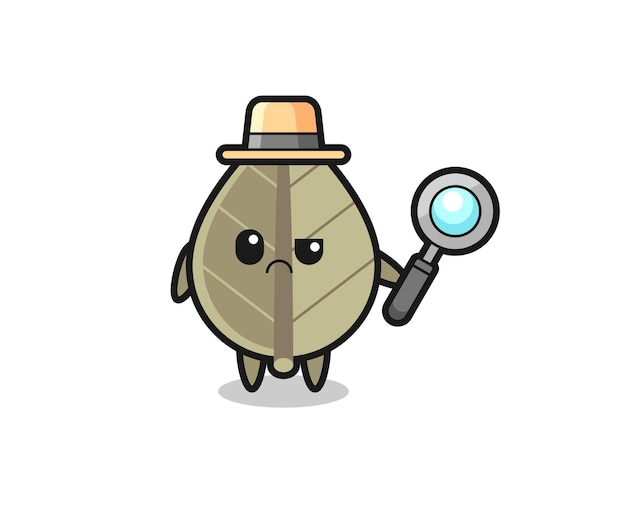 The mascot of cute dried leaf as a detective