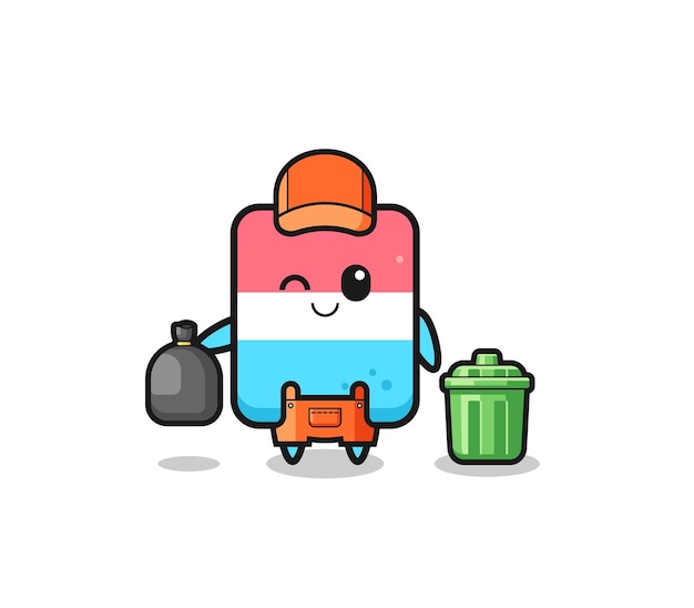 The mascot of cute eraser as garbage collector cute design