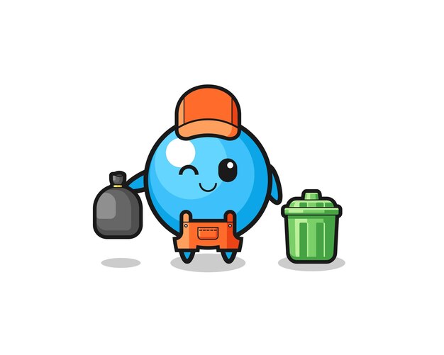 The mascot of cute gum ball as garbage collector , cute design