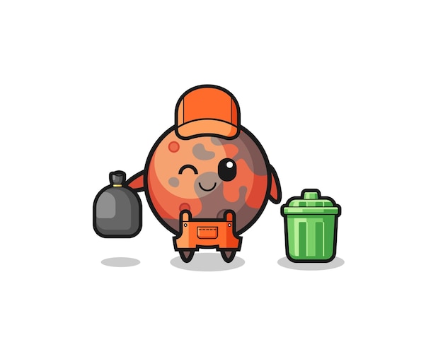 Vector the mascot of cute mars as garbage collector