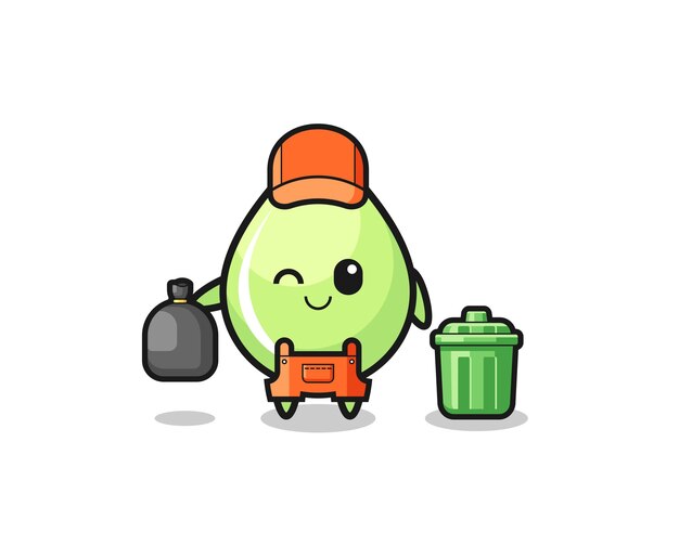 The mascot of cute melon juice drop as garbage collector cute design