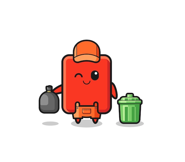 The mascot of cute red card as garbage collector