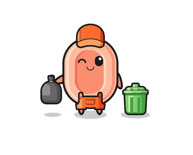 The mascot of cute soap as garbage collector , cute design