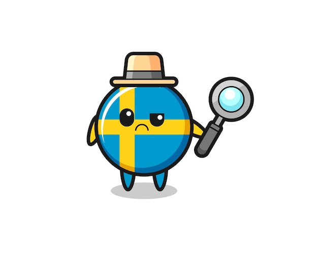 The mascot of cute sweden flag badge as a detective