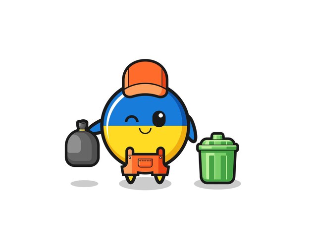 The mascot of cute ukraine flag as garbage collector