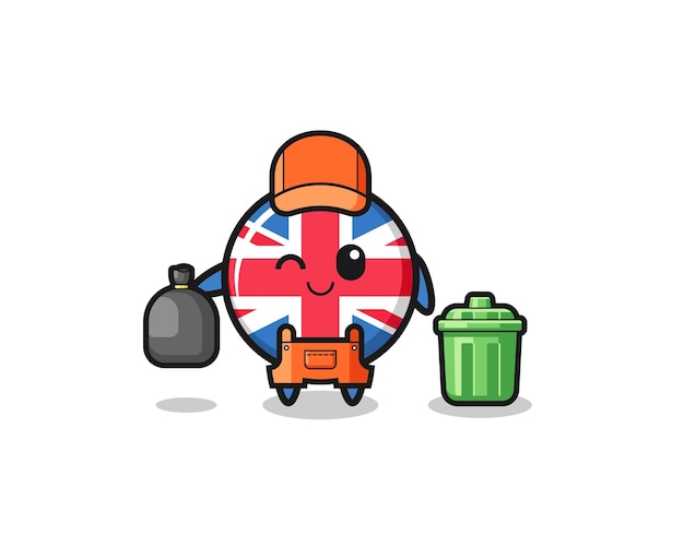 The mascot of cute united kingdom flag as garbage collector cute design