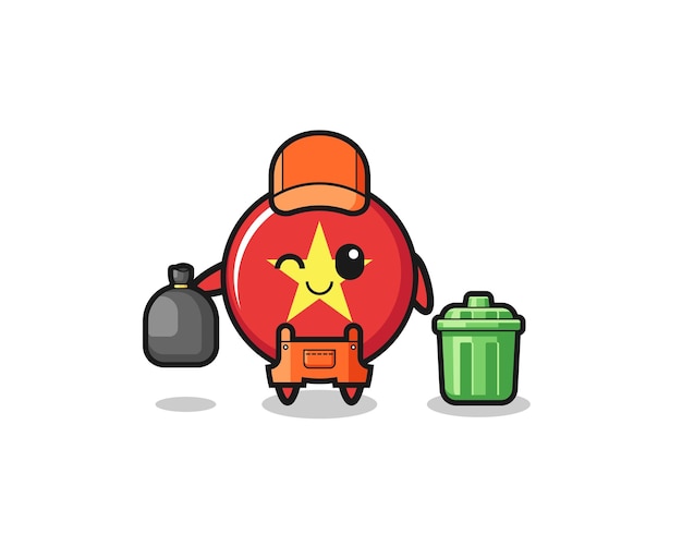 Premium Vector  The mascot of cute vietnam flag as garbage collector