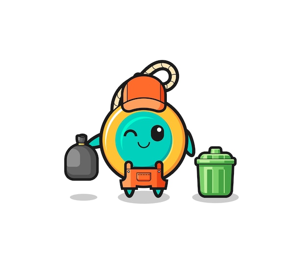 The mascot of cute yoyo as garbage collector