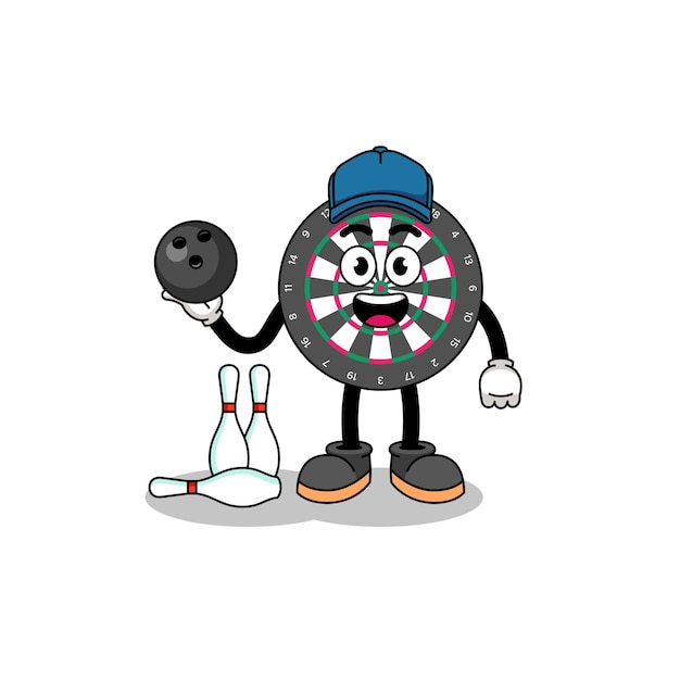 Mascot of dart board as a bowling player