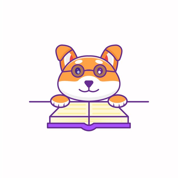 Vector mascot dog reading a book