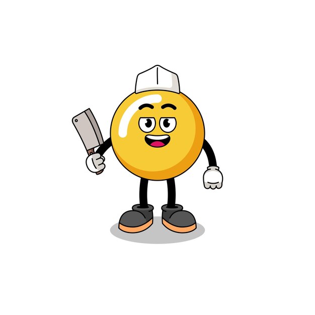 Mascot of egg yolk as a butcher