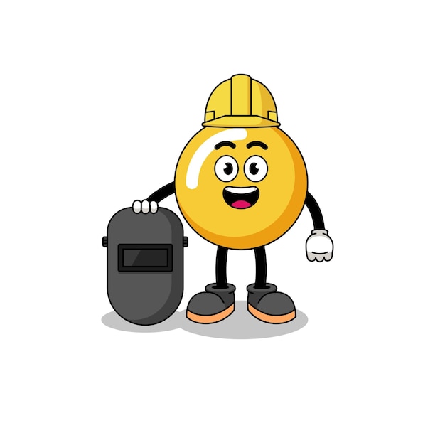 Mascot of egg yolk as a welder