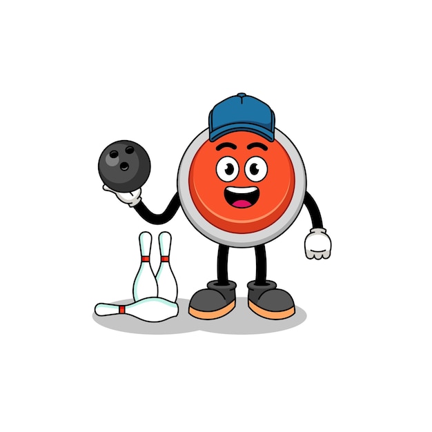 Mascot of emergency button as a bowling player