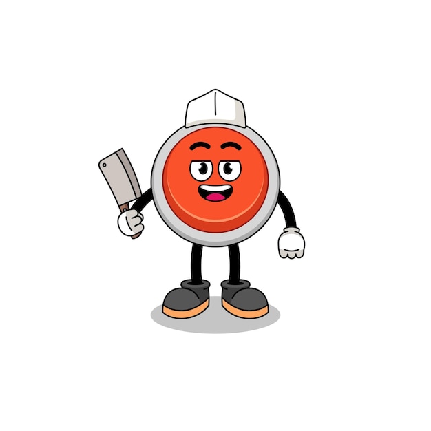 Mascot of emergency button as a butcher