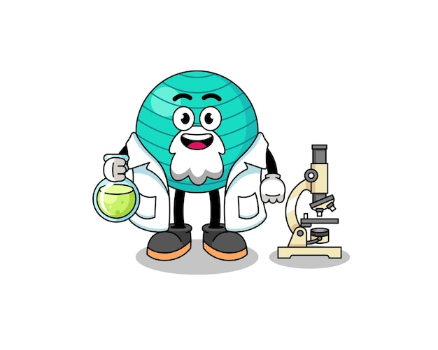 Mascot of exercise ball as a scientist character design