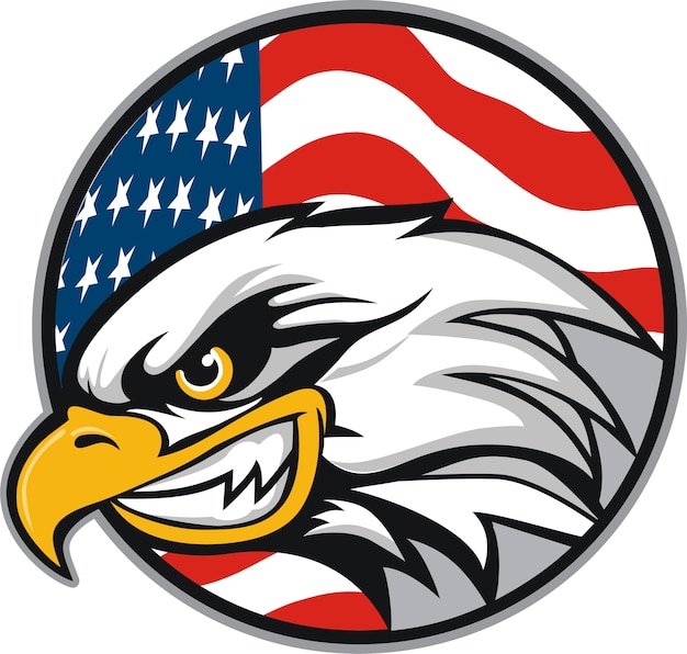 Mascot Head of an Eagle on american flag