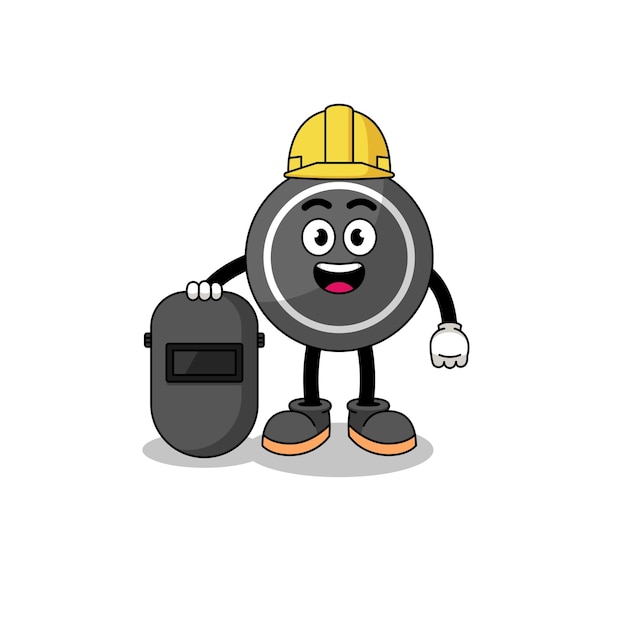 Mascot of hockey puck as a welder character design