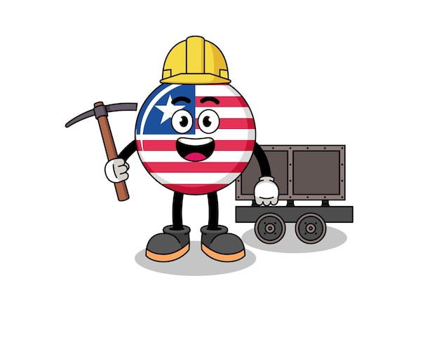 Vector mascot illustratie van de mijnwerker van de vlag van liberia