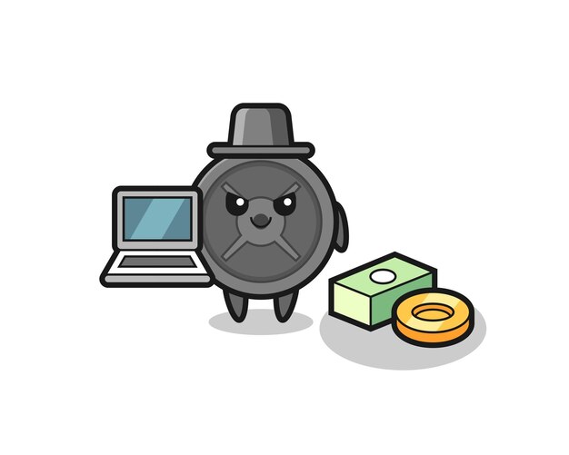 Mascot Illustration of barbell plate as a hacker